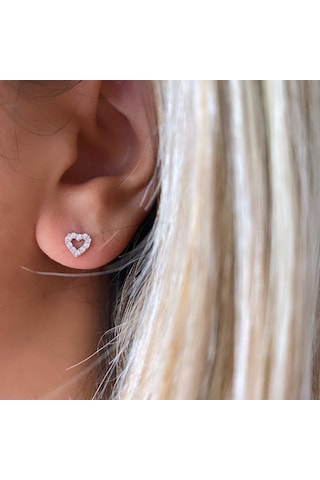 Simurg Jewellery 14 Ayar Beyaz Altın Kalp Küpe