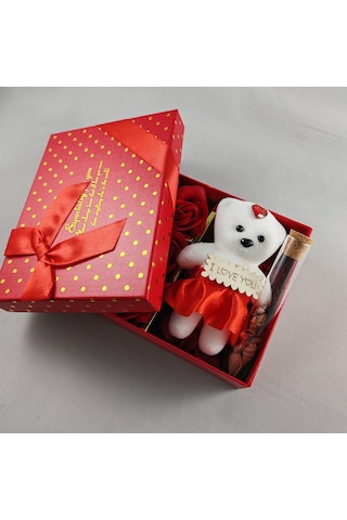 Aşk Dolu Hediye Kutusu - Güller, Ayıcık Ve Dilek Şişesi İle Romantik Sürpriz