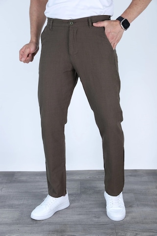 Myrab Denim Yazlık Rahat Kalıp Keten Pantolon Füme Kahverengi