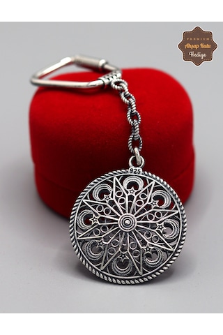 Ay Yıldız Model 925 Ayar Gümüş Oksitli Telkari Anahtarlık 201025157 Gümüş