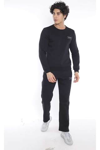 Escetic Erkek Spor Siyah Kışlık Sweatshirt Takım, 3 İplik (İçi Şardonlu)
