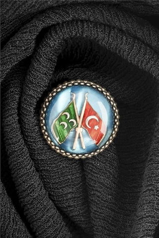 Mavi Mineli Osmanlı Ve Türk Bayraklı Gümüş Rozet