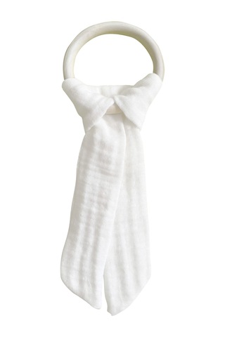 Pamuk Muslin Bebek Diş Kaşıyıcı Yıkanabilir Ahşap Desenli Byz Beyaz