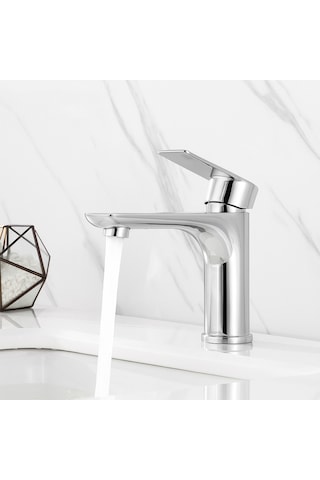 2'si Bir Arada Krom Mutfak Eviye Bataryası / Krom Banyo Lavabo Bataryası Sıcak Soğuk Çift Girişli Krom