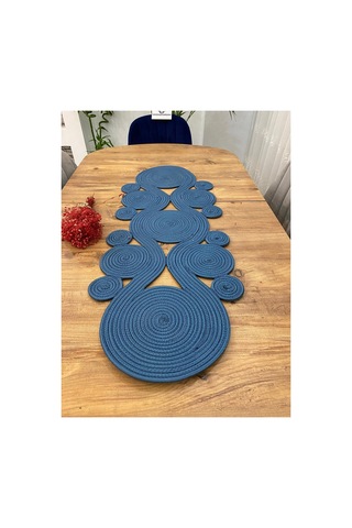 Jüt, Hasır,sarmal Model, Dekoratif Masa Örtüsü, Runner 40x110 Cm, Sehpa Örtüsü, Bohem Tarzı Petrol Petrol