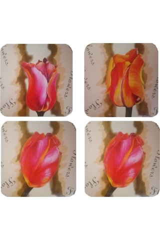 Ahşap Bardak Altlığı 4 Adet Çiçek Desen 59x9cm Çok Renkli