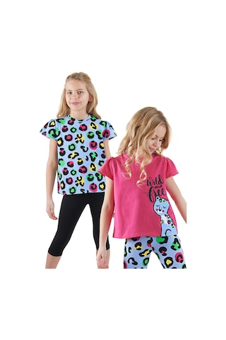 Denokids Kız Çocuk Siyah Leopar 2'li T-shirt Takım Renkli