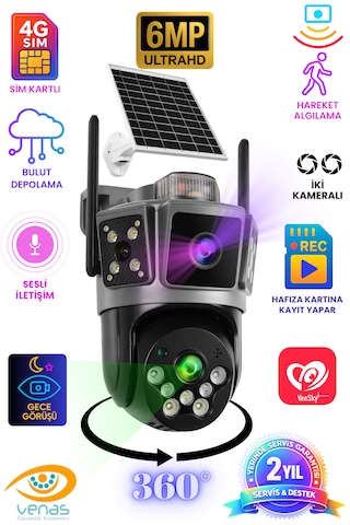 Sim Kartlı Solar Panelli Hareket Sensörlü Güvenlik Kamerası