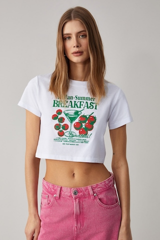 ETHIQUET BELVETH Kadın Bisiklet Yaka Oversize Beyaz T-Shirt