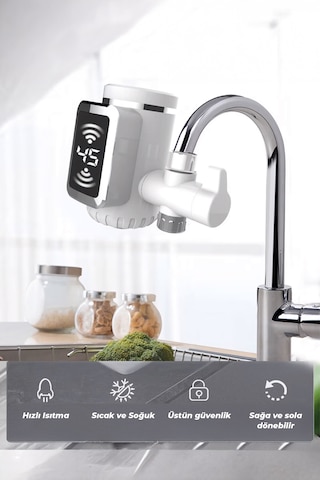 Robo Taşınabilir Dijital Sıcak Su Musluğu Tüm Bataryalara Ve Musluk Tiplerine Uyumludur Beyaz