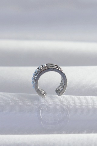 Pirinç Gümüş Renk İncili Baget Taşlı Earcuff Küpe 5886 Çok Renkli