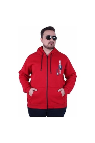 Moc Grande Mocgrande Büyük Beden Kapüşonlu Fermuarlı 3ip Sweat İn Between 25717 Kırmızı Kırmızı