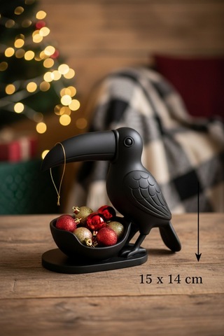 Oxyteez Kuş Figürlü Dekoratif Sunumluk Siyah Renk Reçine Tasarım Ev Ve Ofis Dekorasyonu