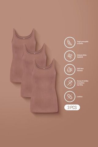 Auw Basic Kadın Derin Yaka Atlet Modal Pamuk 3'lü - Softfit Bronz