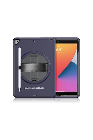 Apple İpad 10.2 7.nesil Kılıf Hand Strap Tablet Kılıfı - Lacivert Arka Kapak