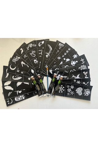 Airbrush Tattoo Hint Kınası Desenleri 24 Sayfa Birden 4 Tüp Siyah Kına Ve Fırça H Siyah