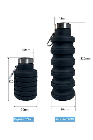 Katlanır Siyah Silikon Matara 800ml