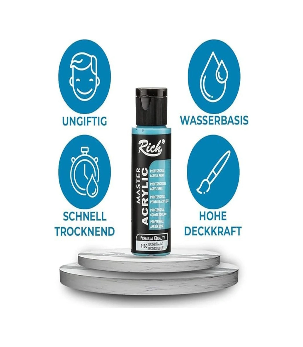 Rich Mastermix Akrilik Boya 6 Renk 60 Ml 1 Paket Pastel Renkler Akrilik Boya 6 Lı Profesyonel Tuval Canvas Çok Renkli