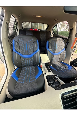 Argalı Volkswagen Caddy Araca Uygun Oto Koltuk Kılıfı Üniversal Keten Ve Suni Deri Cepli Oto Koltuk Kılıf Mavi