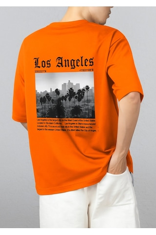 Los Angeles Baskılı Oversize T-shirt Turuncu
