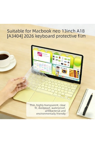 Apple Uyumlu MacBook Neo 13inç A18 Pro A3404 Klavye Koruyucu Şeffaf Silikon Ped Renksiz