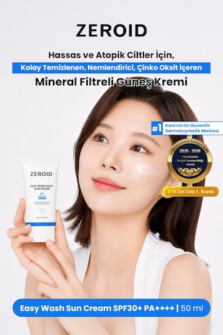 Atopik Ciltlere Kolay Temizlenen Mineral Güneş Kremi Zeroıd Easy Wash Mild Sun Cream Spf30 Pa++++