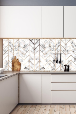 MSticker Mutfak Tezgahı Arası Folyo Kaplama Laminasyonlu Geometrik Gold Desen