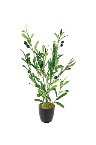 Yapay Çiçek Siyah Saksıda Zeytin Dalı 60Cm
