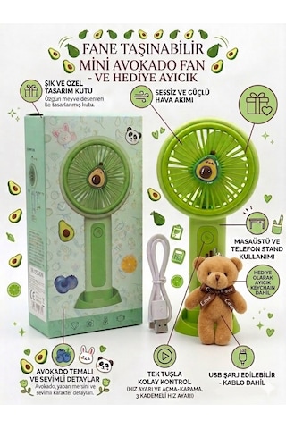 Taşınabilir Mini Fan Peluş Ayıcık Hediyeli Telefon Standlı Masaüstü Fan