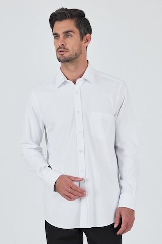 İmza Uzun Kol Düz Bez Ayağı Sert Yaka Cepli Pamuklu Classic Comfort Fit Gömlek 1004250210 Beyaz