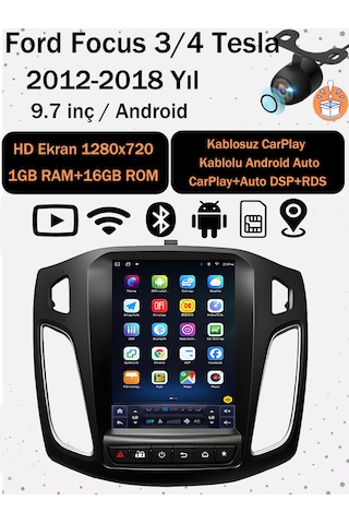 Ford Focus 3/4 2012-2018 Uyumlu 9.7 İnç Tesla Tarzı Ekran 1gb Ram 16gb Rom Android 14 Multimedya Kablosuz Carplay Kamera Navigasyon 9.7''
