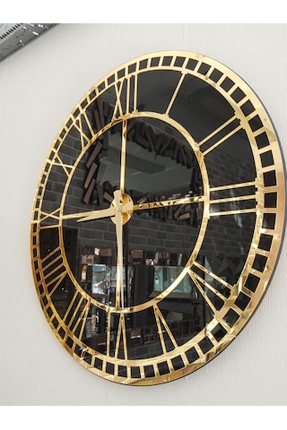 Ayna Denizi Golden Roma Model Altın Siyah Renk 50 Cm Dekoratif Aynalı Duvar Saati Siyah