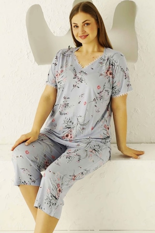 Alimer Kadın Açık Mavi Büyük Beden Bermuda Pijama Takm Edy2704b-m Açık Mavi