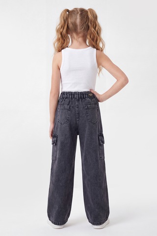Joy Kids Kız Çocuk Ispanyol Paça Kargo Cepli Kot Pantolon 9-12yaş Siyah Açık Siyah