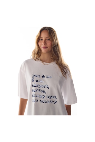 Penti Beyaz Vacation Slogan Desenli Kısa Kollu Tişört Pijama Üstü Optik Beyaz