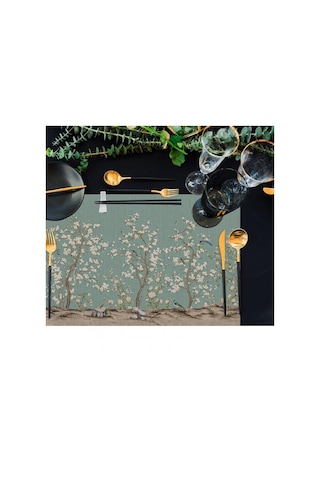 Yeşil Kuşlu Bahçe Kumaş Amerikan Servis 4'lü Set 35x50cm Çok Renkli