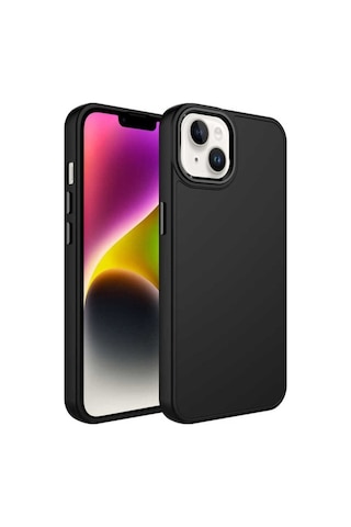 Apple Uyumlu iPhone 14 Kılıf Metal Çerçeve Ve Buton Tasarımlı Silikon Zore Luna Kapak Siyah