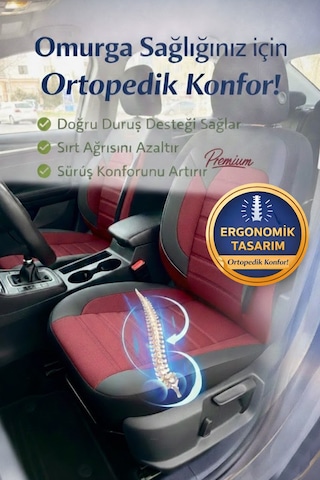 Premium Serisi Lüks Keten Üniversal Oto Koltuk Kılıfı - 5 Koltuk Tam Set Bordo