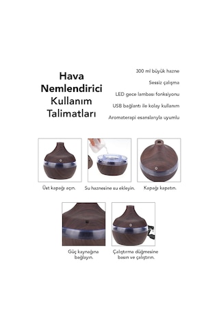300 Ml Işıklı Hava Nemlendirici - Ledli Oda Ortam Nemlendirici Aroma Difüzör Buhar Makinesi