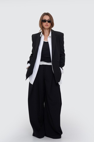 Thalure Kadın Siyah Çift Düğmeli Oversize Blazer