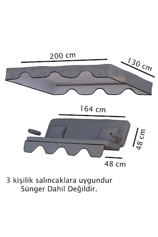 3 Kişilik Lüks Salıncak Kılıf Seti Süngersiz Panama Gri