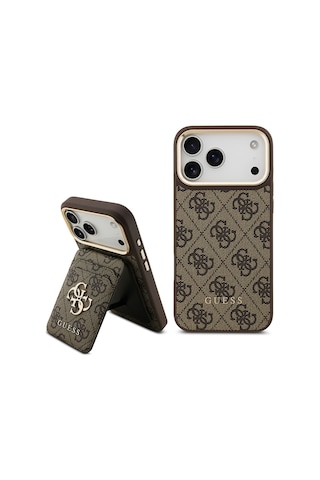 Apple Uyumlu iPhone 17 Pro Max Kılıf Guess Lisanslı M-safeli 4g Metal Büyük Logolu Kartlıklı Kahverengi Kahverengi