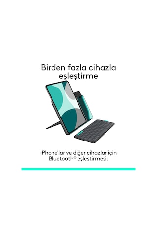 Logitech Flip Folio İpad Pro 13 İnç M4 , İpad Air 13 İnç M2 Ve M3 İle Uyumlu Türkçe Klavyeli Tablet Kılıfı, Siyah