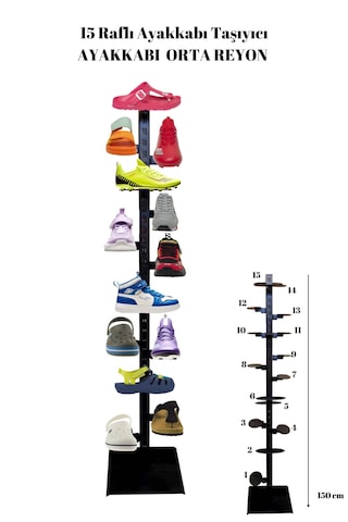 150 Cm Yükseklik 15 Adet Ayakkabı Raflı- Ayakkabı Reyonu-ayakkabı Siyah