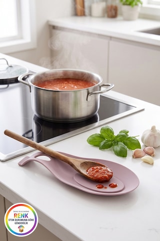 Tezgahı Kirletmeyen Silikon Kaşıklık Askı Delikli Pratik Kepçe Ve Spatula Tutucu 25 Cm