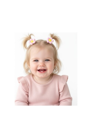 Çiçekli Kız Çocuk Lastikli Toka 2li Set St09517 Pembe