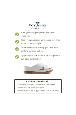 Roy Jones Kadın Ortopedik Anatomik Tabanlı Konfor Modeli Şık Rahat Günlük Topuklu Dışarı & Ev İçi Terliği Beyaz