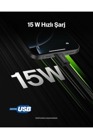 2' Örgülü Usb-a - Usb-c Kablo, 1,5 M, 15 W, Yumuşak, Esnek Şarj Kablosu, İphone 17 16 Serisi, S25, Pixel 10, İpad Daha Fazlasıyla Uyumlu, Sku: Smg8690010056030