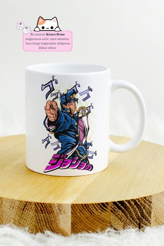 Jojo's Bizarre Adventure Anime Tasarım Baskılı Porselen Kupa Bardak Beyaz