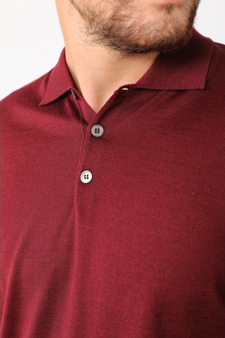 Ferraro Bordo Polo Yaka Superfine Erkek Triko Kazak Bordo